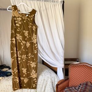 Vintage Floral Sleeveless Brown Dress